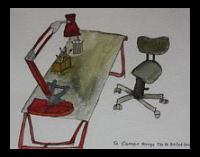 Jean-David Gonnet, La lampe rouge, dessin réhaussé papier, 1999